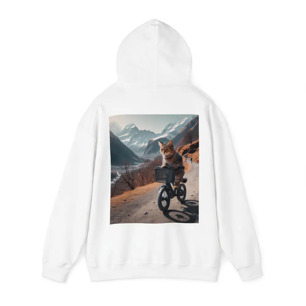 Tabby Cat Riding Bicycle Mountain Road – Hoodies