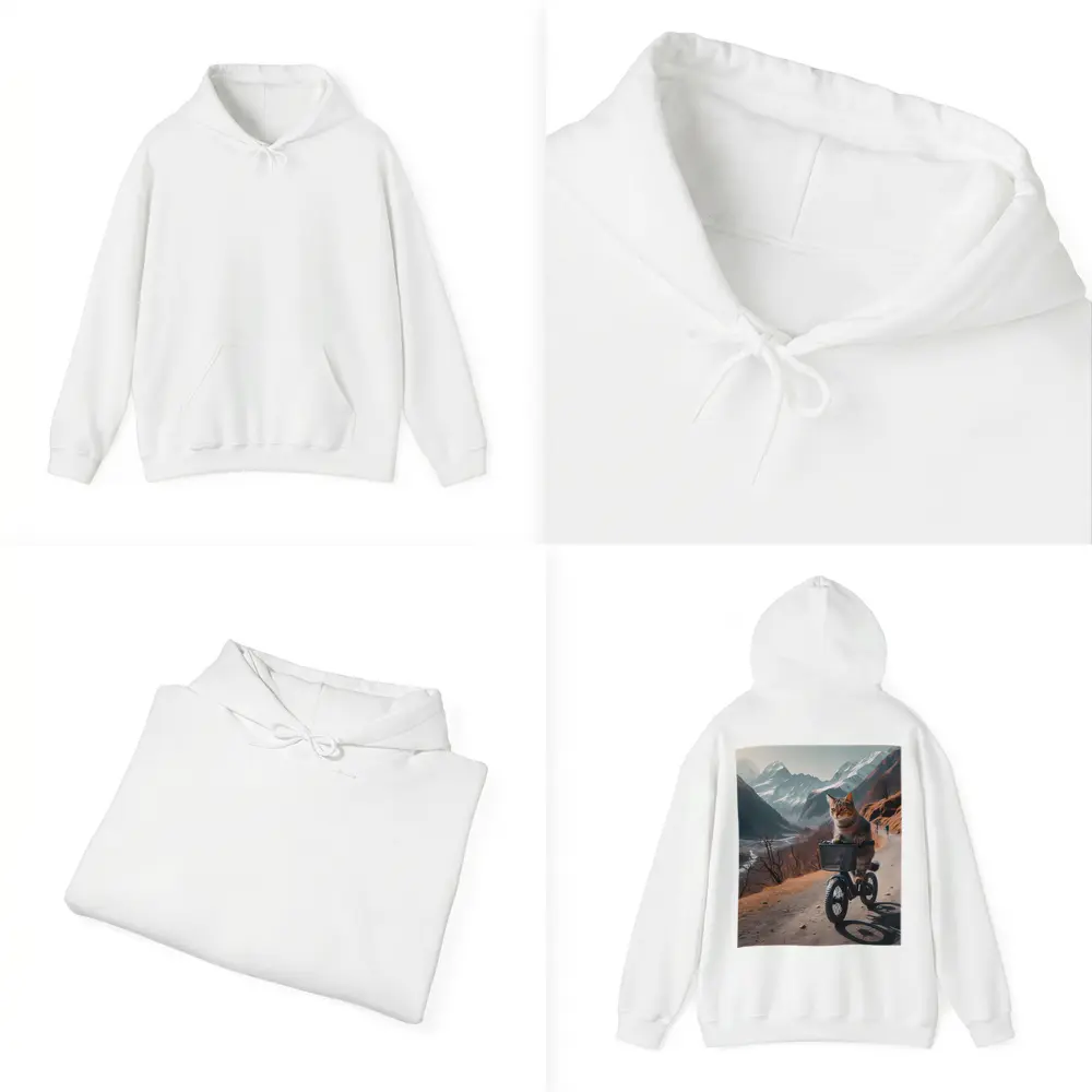 Tabby Cat Riding Bicycle Mountain Road – Hoodies