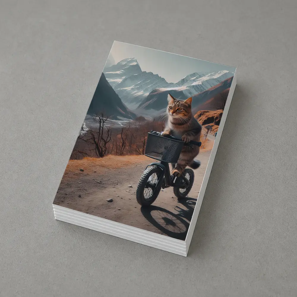 Tabby Cat Riding Bicycle Mountain Road – Postcards
