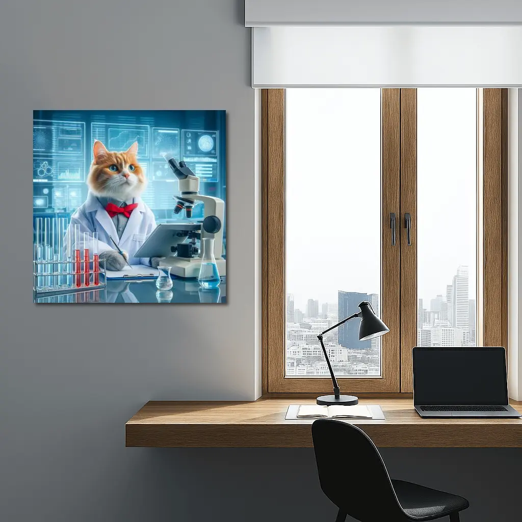 Cat Scientist in Lab White Coat – Wall Art