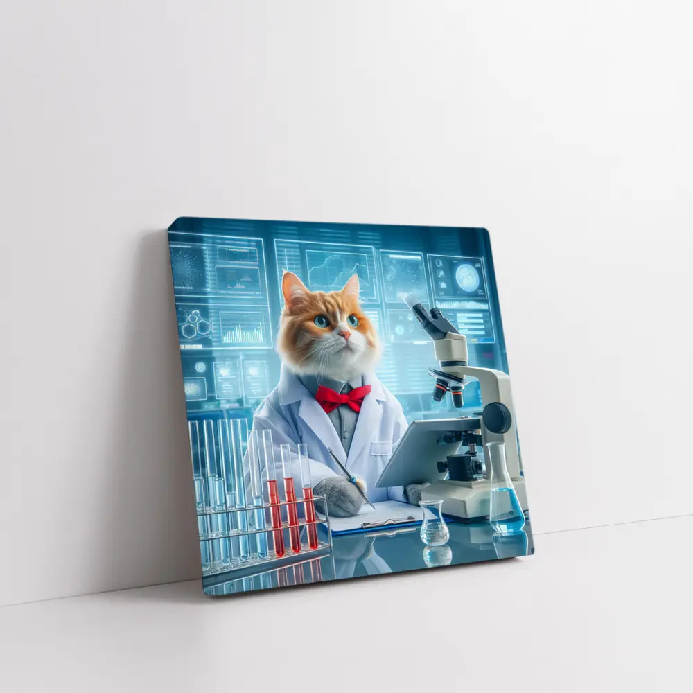 Cat Scientist in Lab White Coat – Wall Art