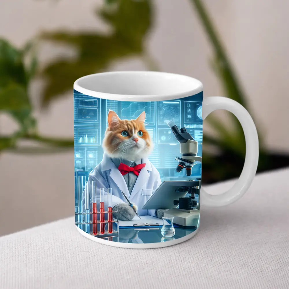 Cat Scientist in Lab White Coat – Mugs