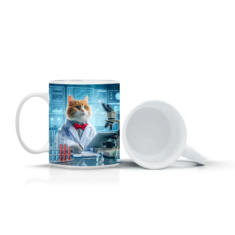 Cat Scientist in Lab White Coat – Mugs