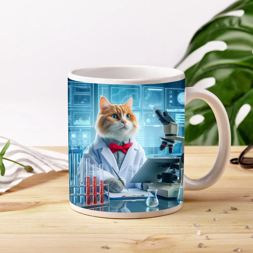 Cat Scientist in Lab White Coat – Mugs