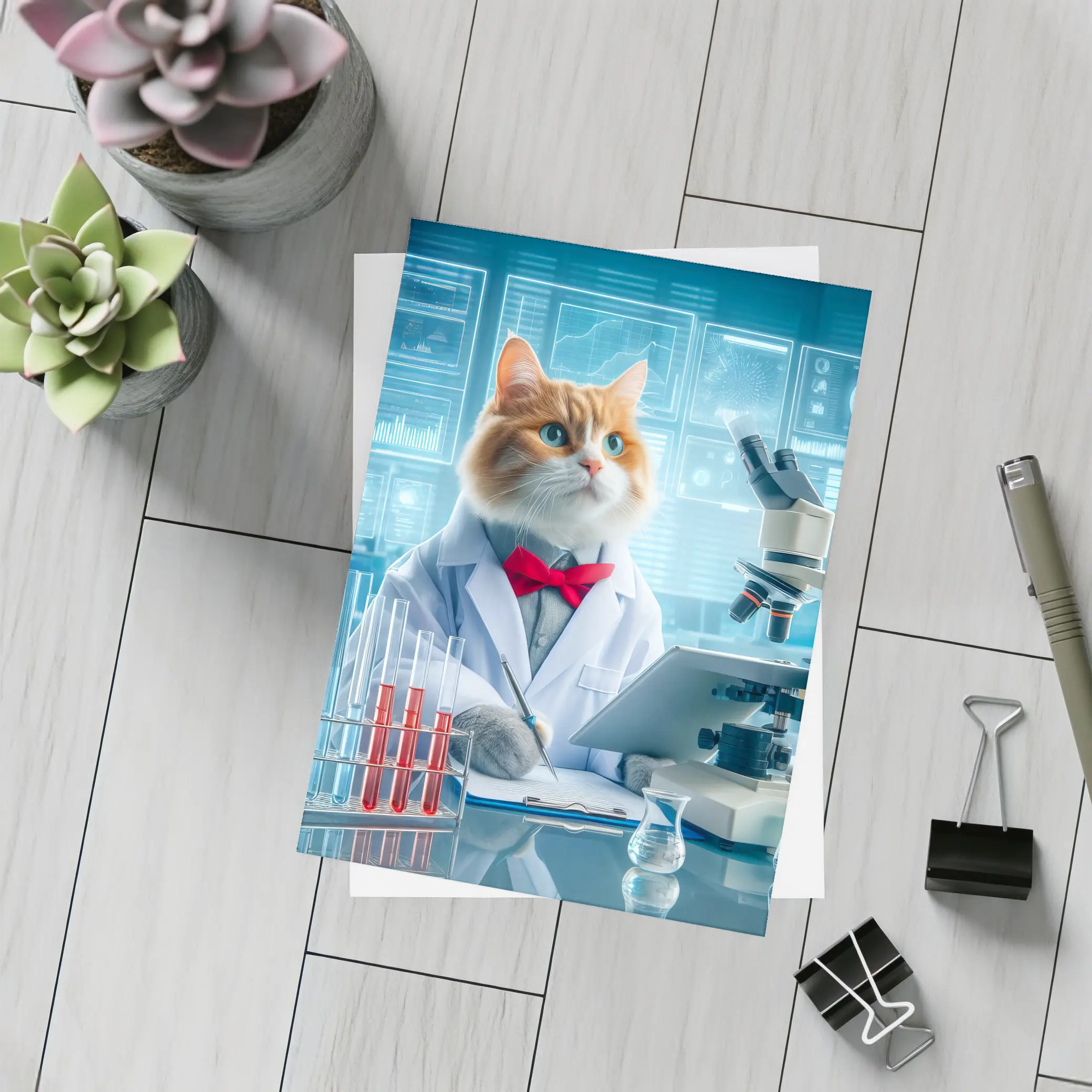 Cat Scientist in Lab White Coat – Postcards