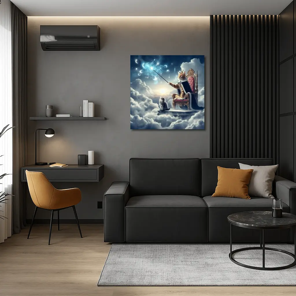 Royal Cat King Throne Magical Clouds Fantasy – Wall Art