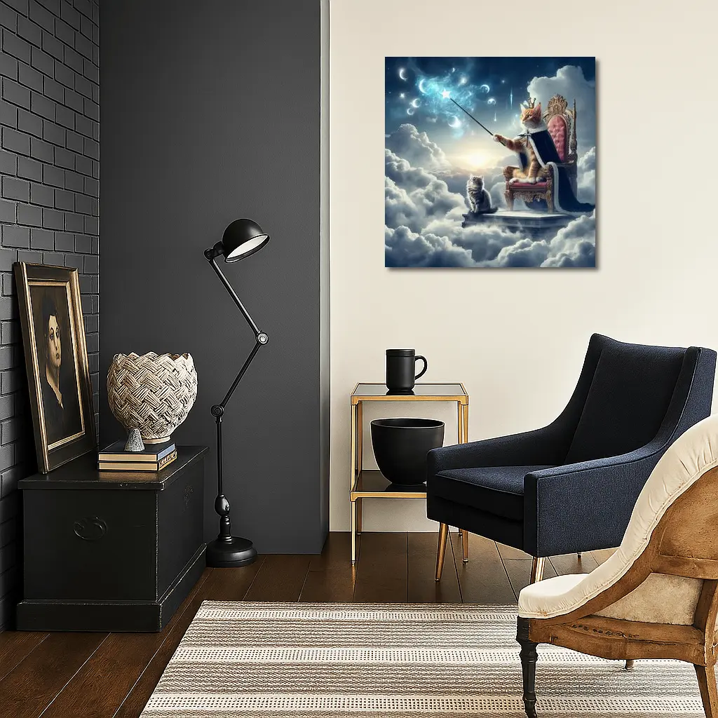 Royal Cat King Throne Magical Clouds Fantasy – Wall Art