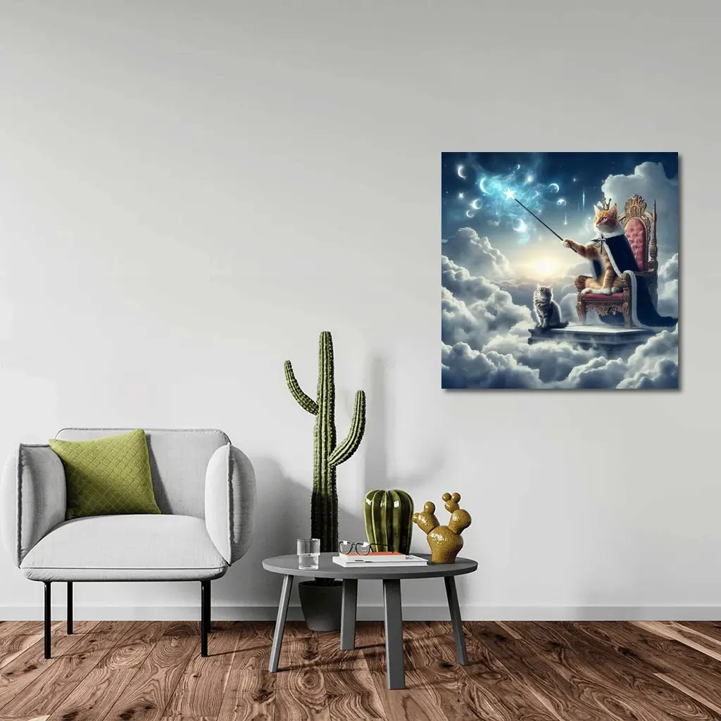 Royal Cat King Throne Magical Clouds Fantasy – Wall Art