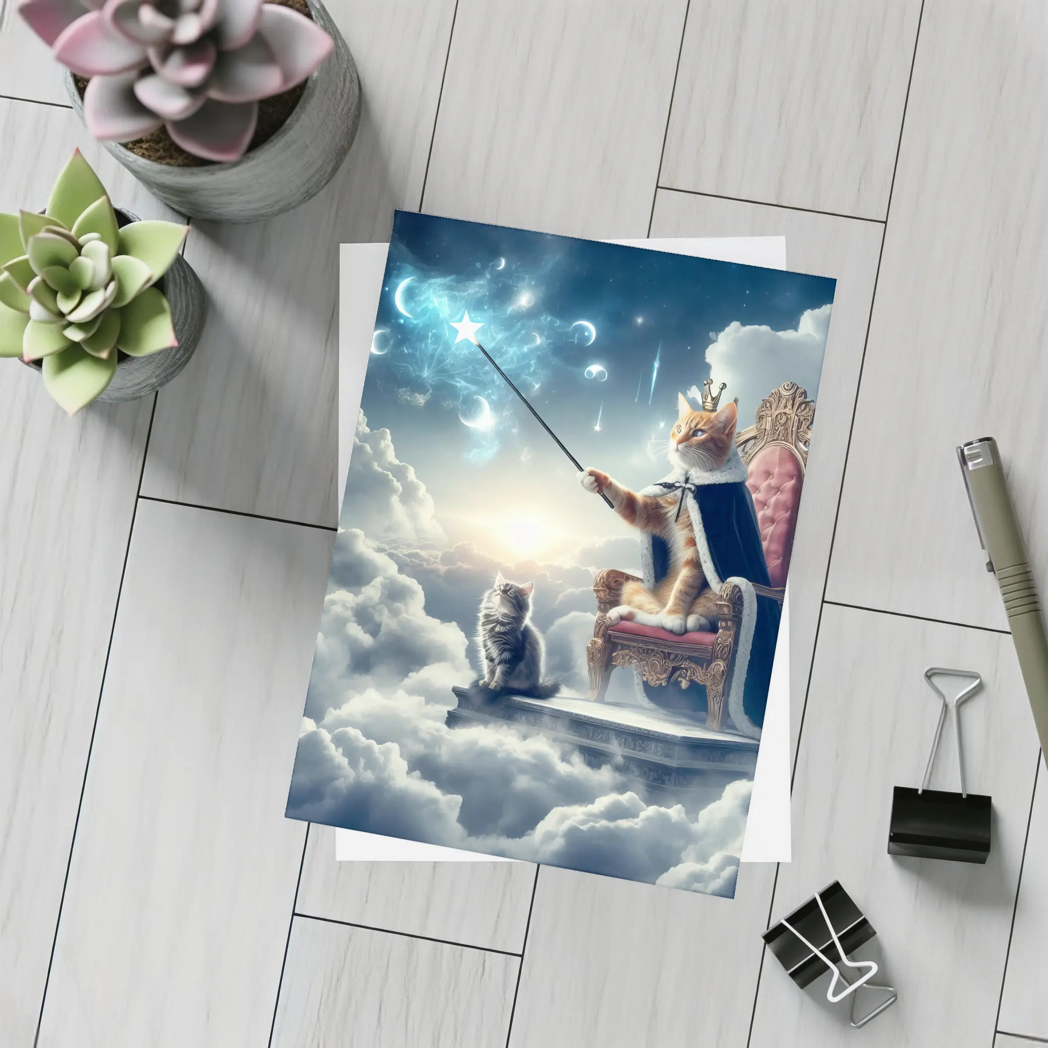 Royal Cat King Throne Magical Clouds Fantasy – Postcards