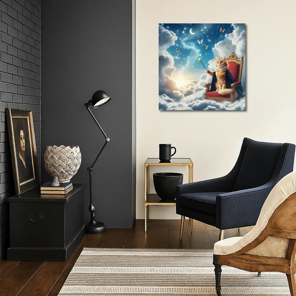 Orange Cat Wizard Throne Dreamy Sky – Wall Art