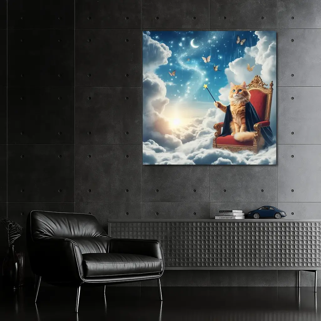 Orange Cat Wizard Throne Dreamy Sky – Wall Art