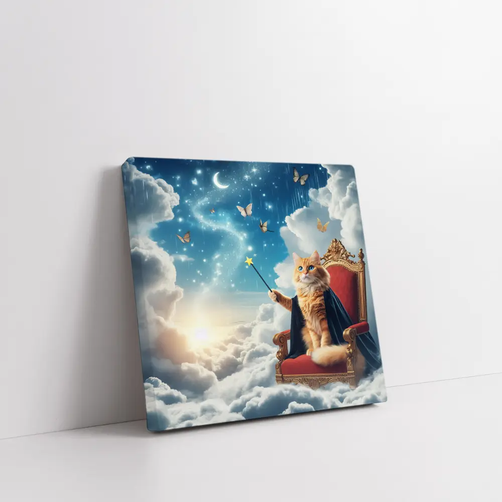 Orange Cat Wizard Throne Dreamy Sky – Wall Art