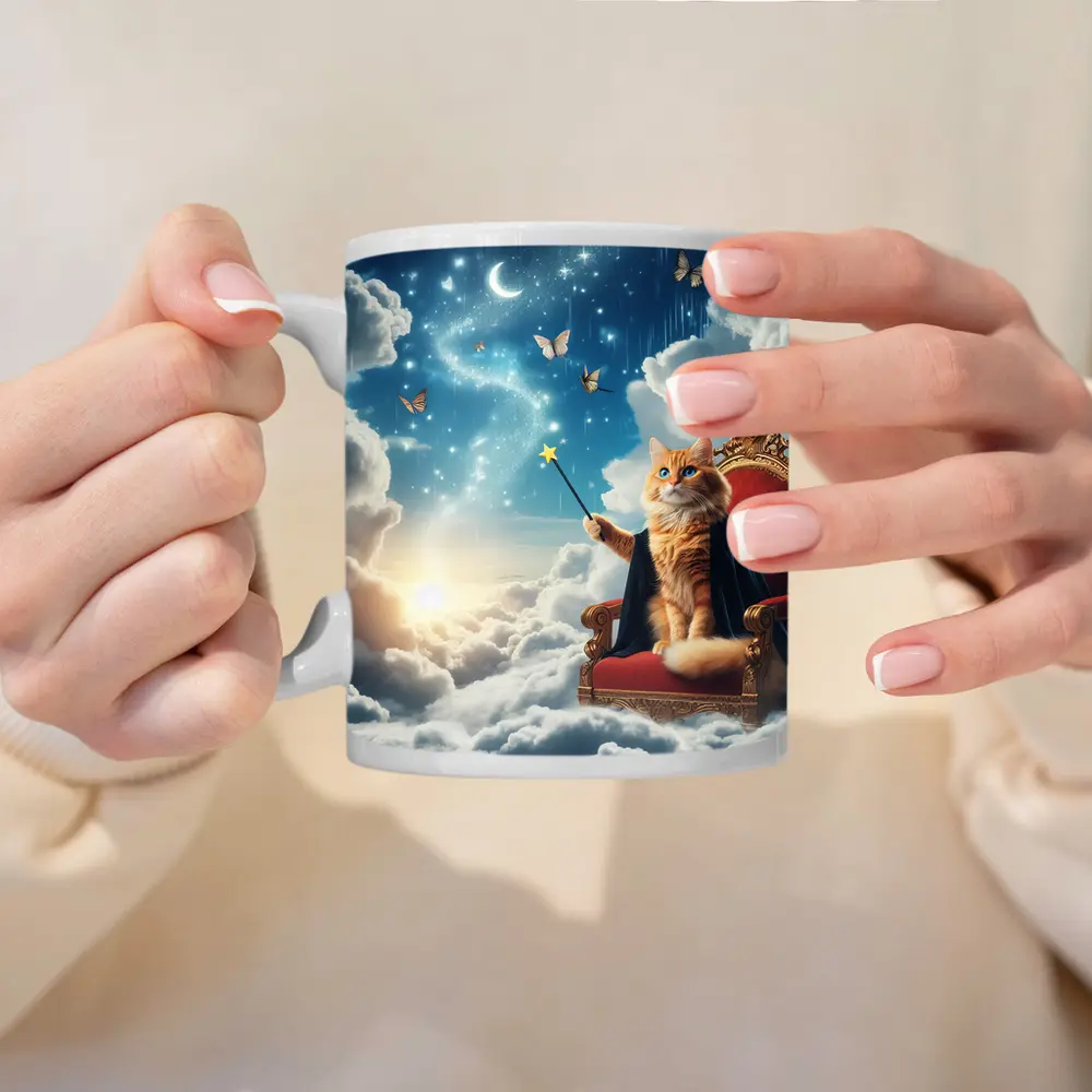 Orange Cat Wizard Throne Dreamy Sky – Mugs