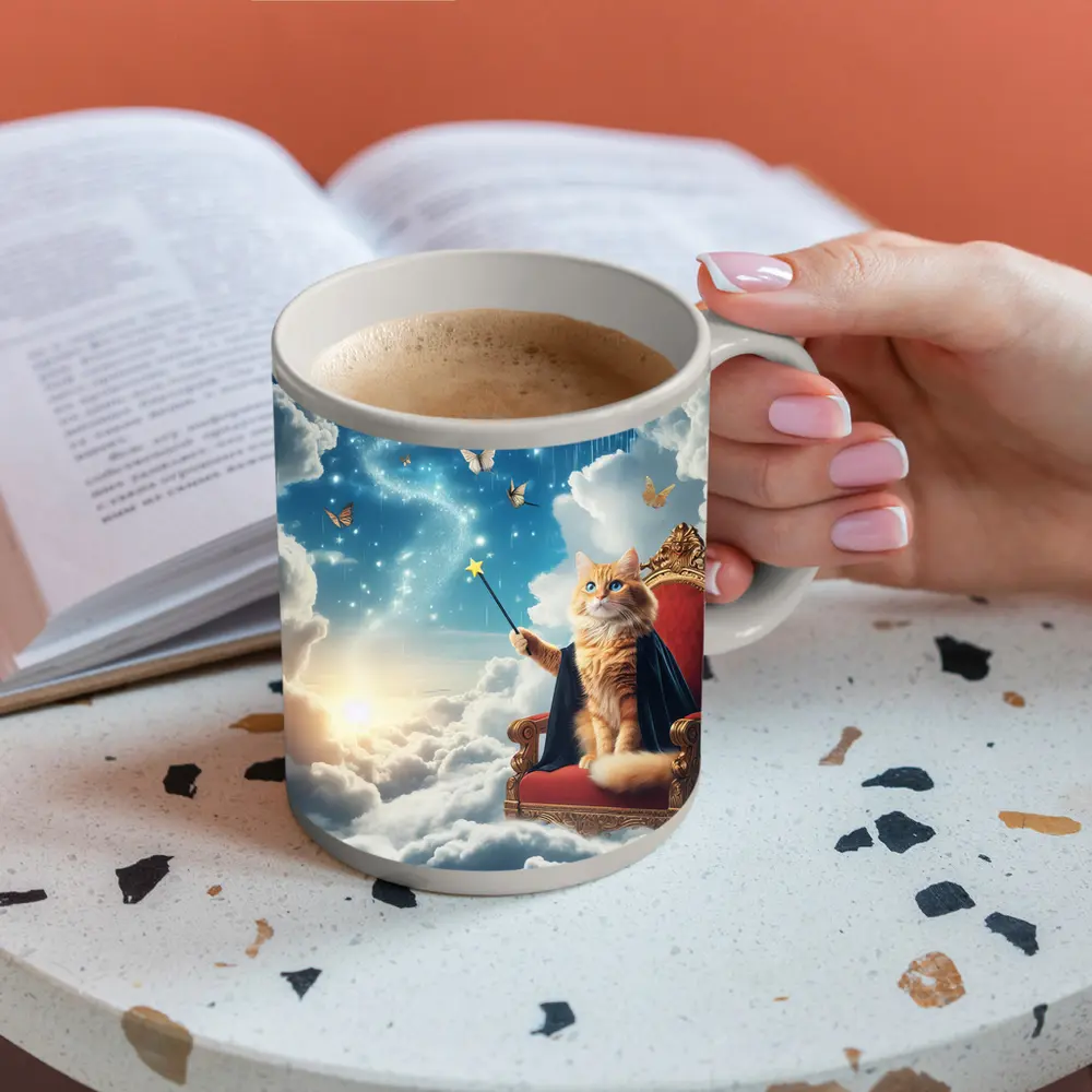 Orange Cat Wizard Throne Dreamy Sky – Mugs