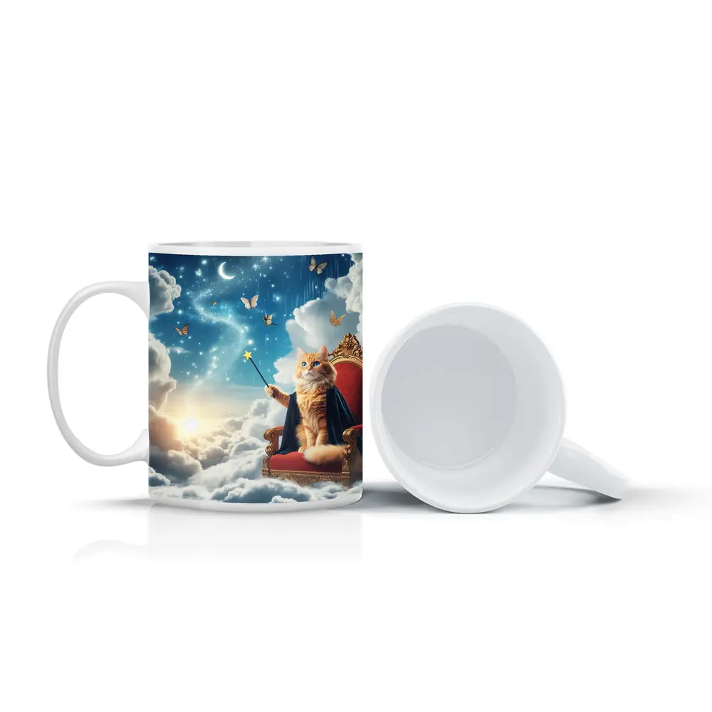 Orange Cat Wizard Throne Dreamy Sky – Mugs