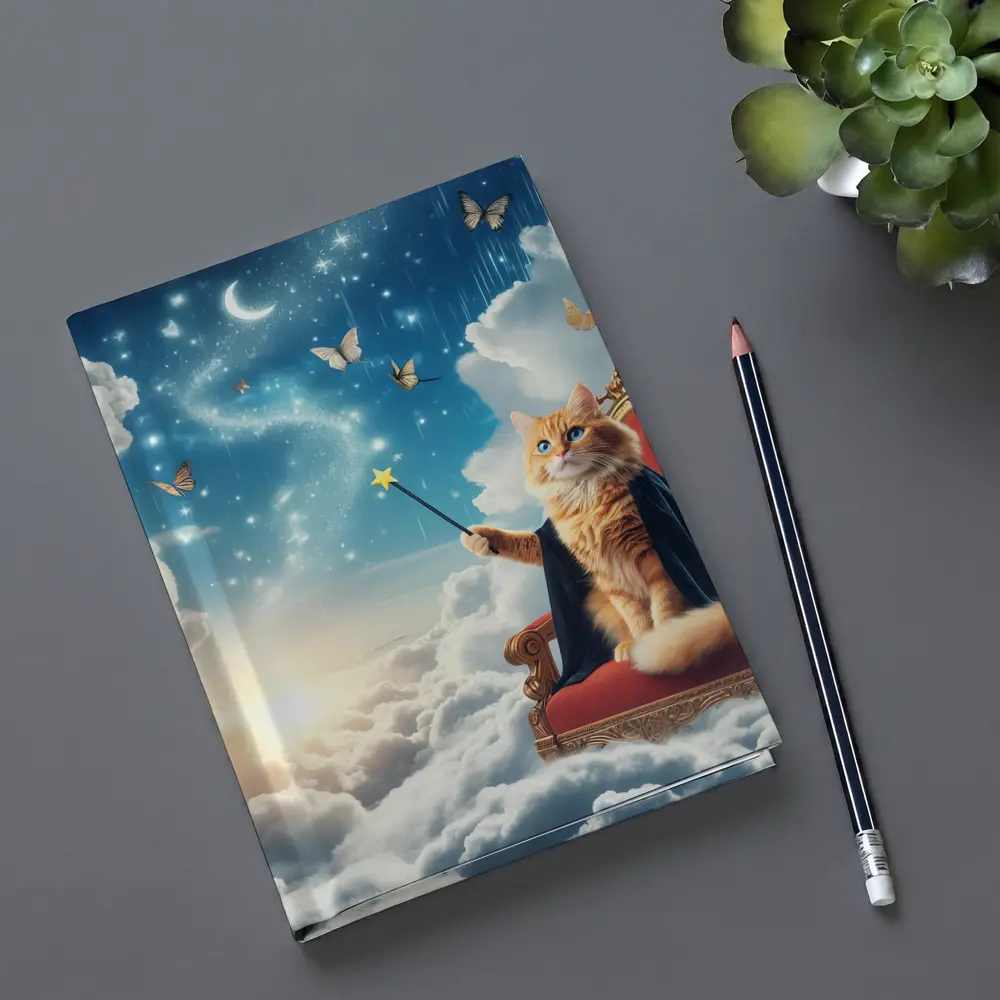 Orange Cat Wizard Throne Dreamy Sky – Notebooks
