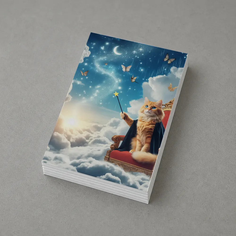 Orange Cat Wizard Throne Dreamy Sky – Postcards