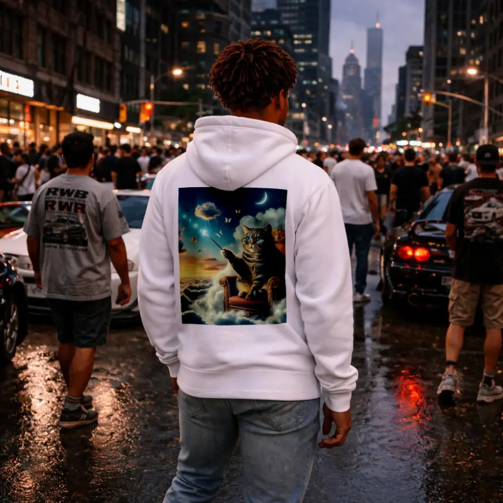 Tabby Cat Wizard Floating Sky Clouds – Hoodies