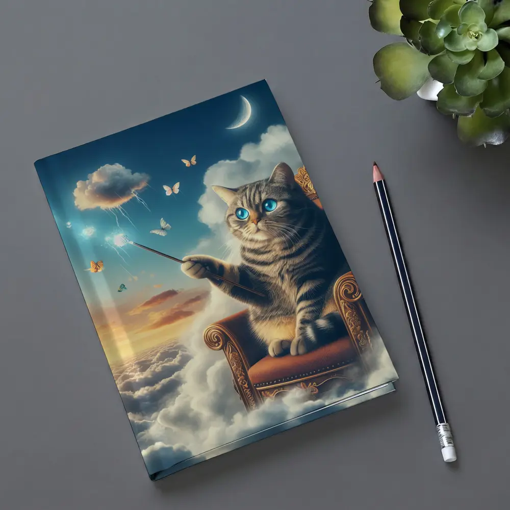 Tabby Cat Wizard Floating Sky Clouds – Notebooks