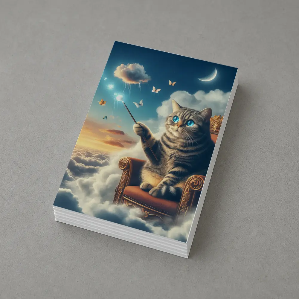 Tabby Cat Wizard Floating Sky Clouds – Postcards