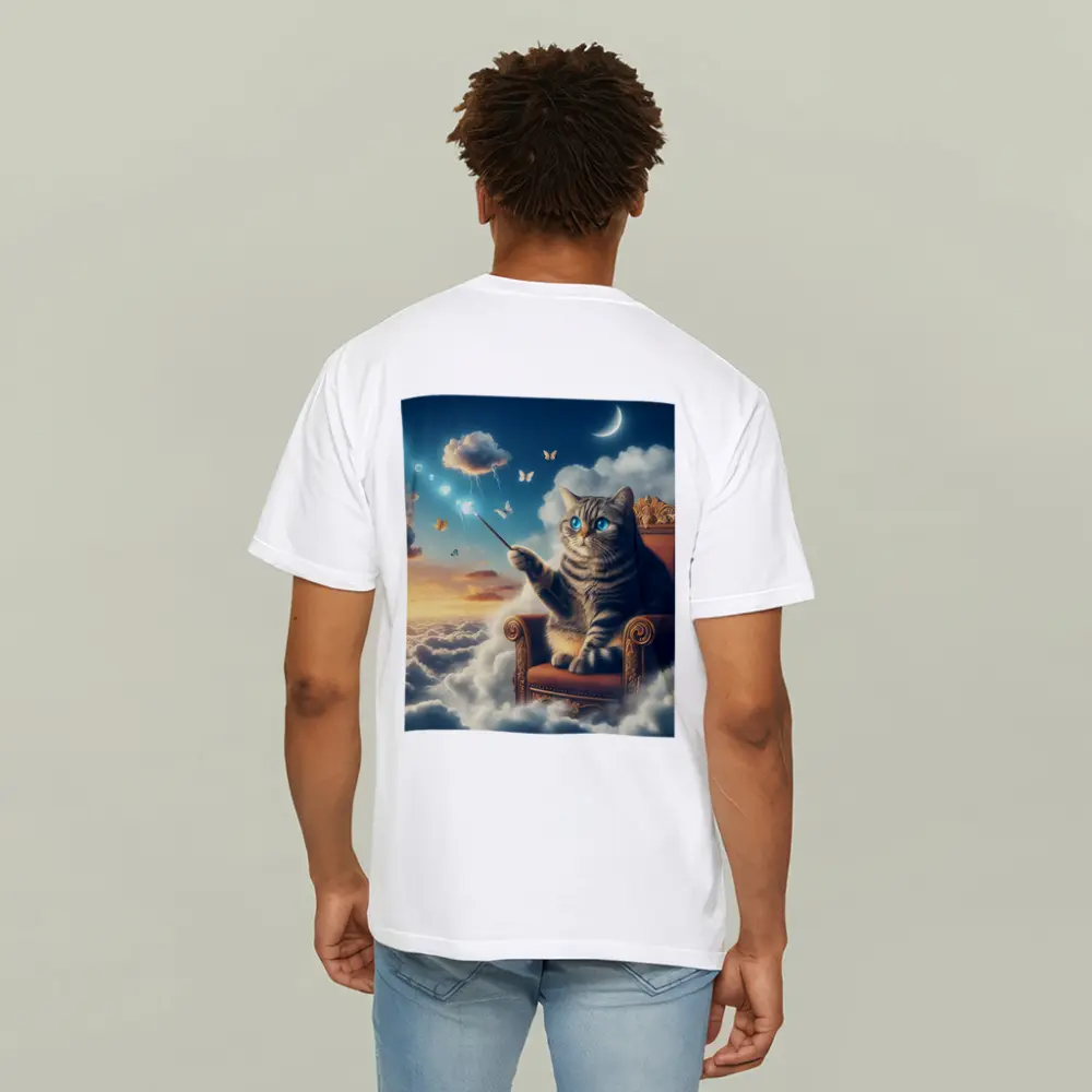 Tabby Cat Wizard Floating Sky Clouds – T-Shirts