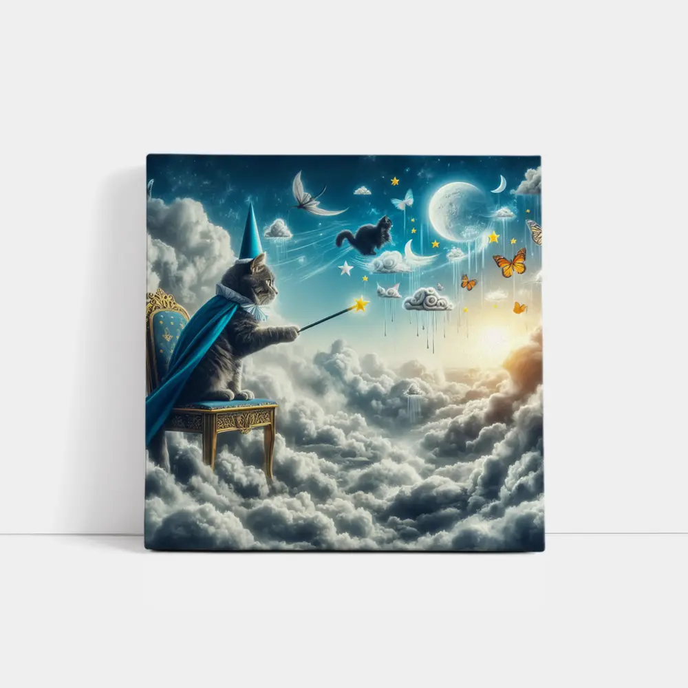 Wizard Cat Casting Spells Above Clouds – Wall Art