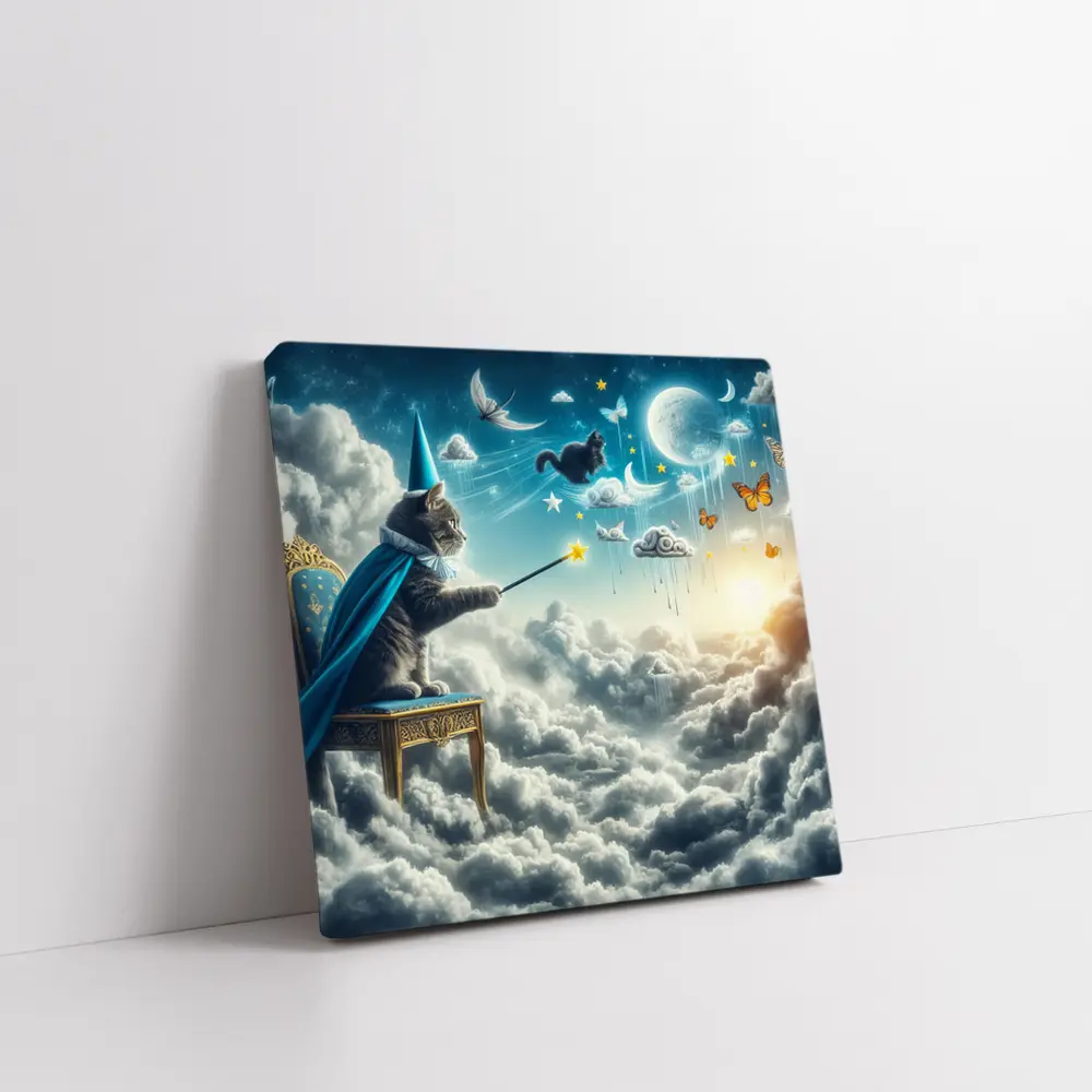Wizard Cat Casting Spells Above Clouds – Wall Art