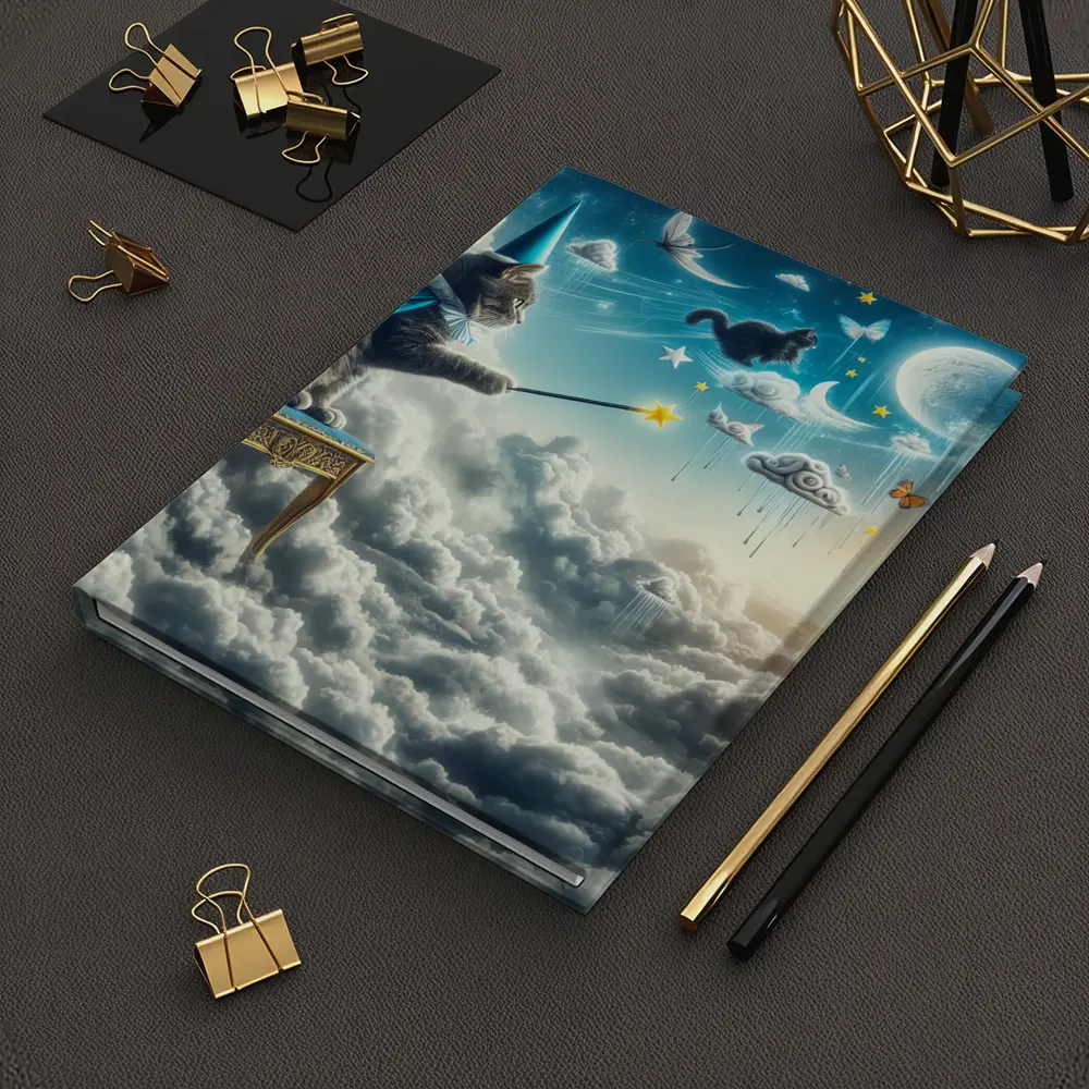 Wizard Cat Casting Spells Above Clouds – Notebooks