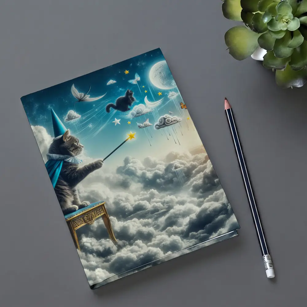 Wizard Cat Casting Spells Above Clouds – Notebooks