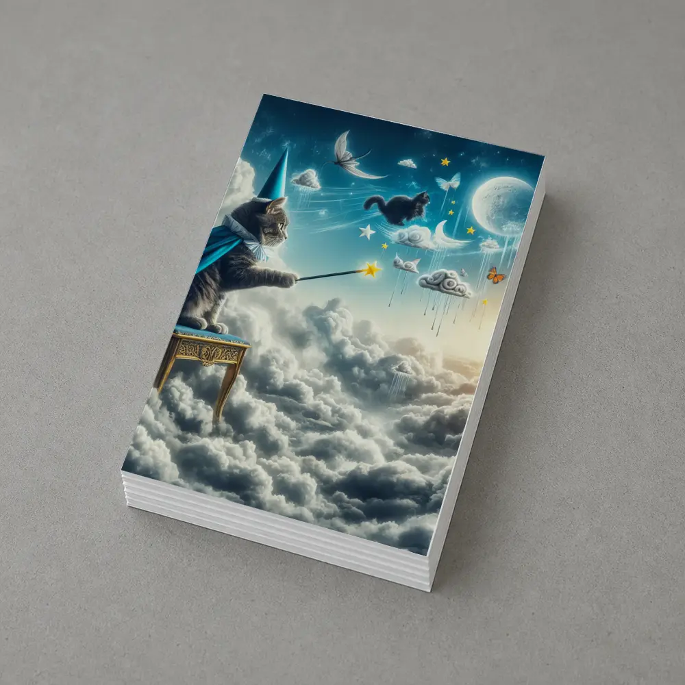 Wizard Cat Casting Spells Above Clouds – Postcards