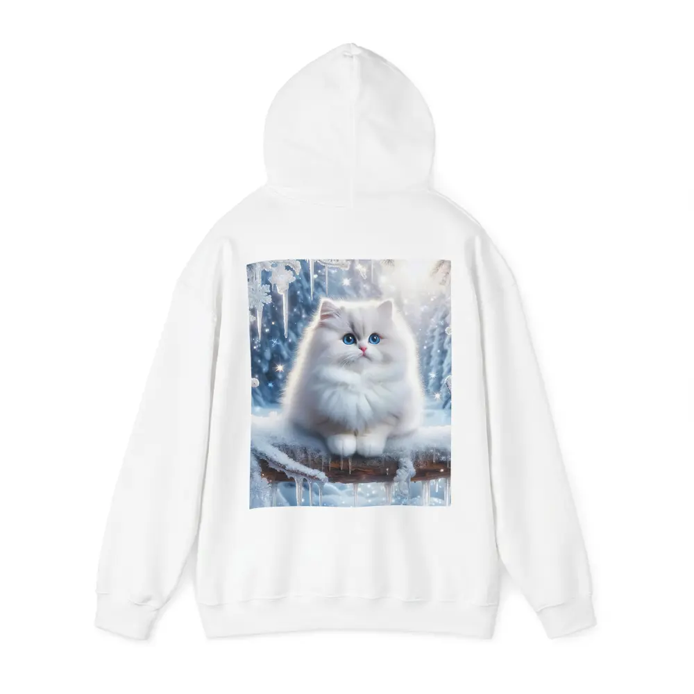 Fluffy White Cat Snowy Winter Forest – Hoodies