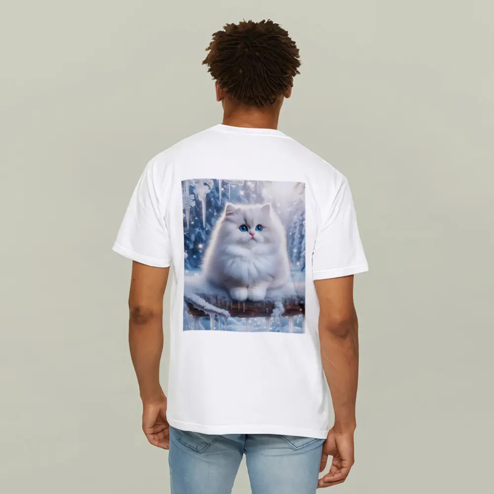Fluffy White Cat Snowy Winter Forest – T-Shirts