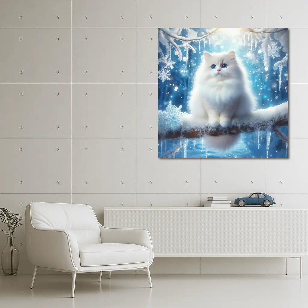 White Ragdoll Cat Snowy Winter Forest – Wall Art