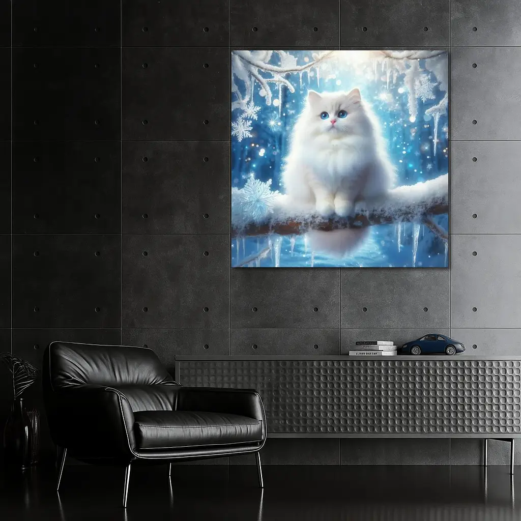 White Ragdoll Cat Snowy Winter Forest – Wall Art