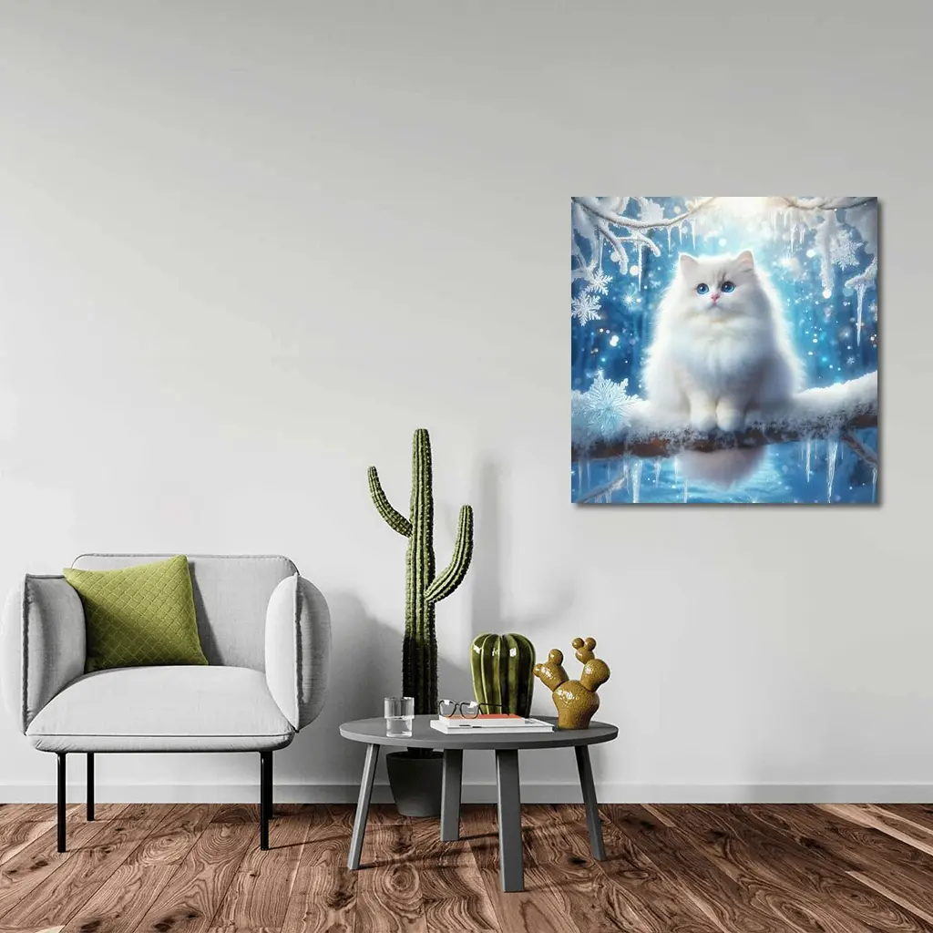 White Ragdoll Cat Snowy Winter Forest – Wall Art