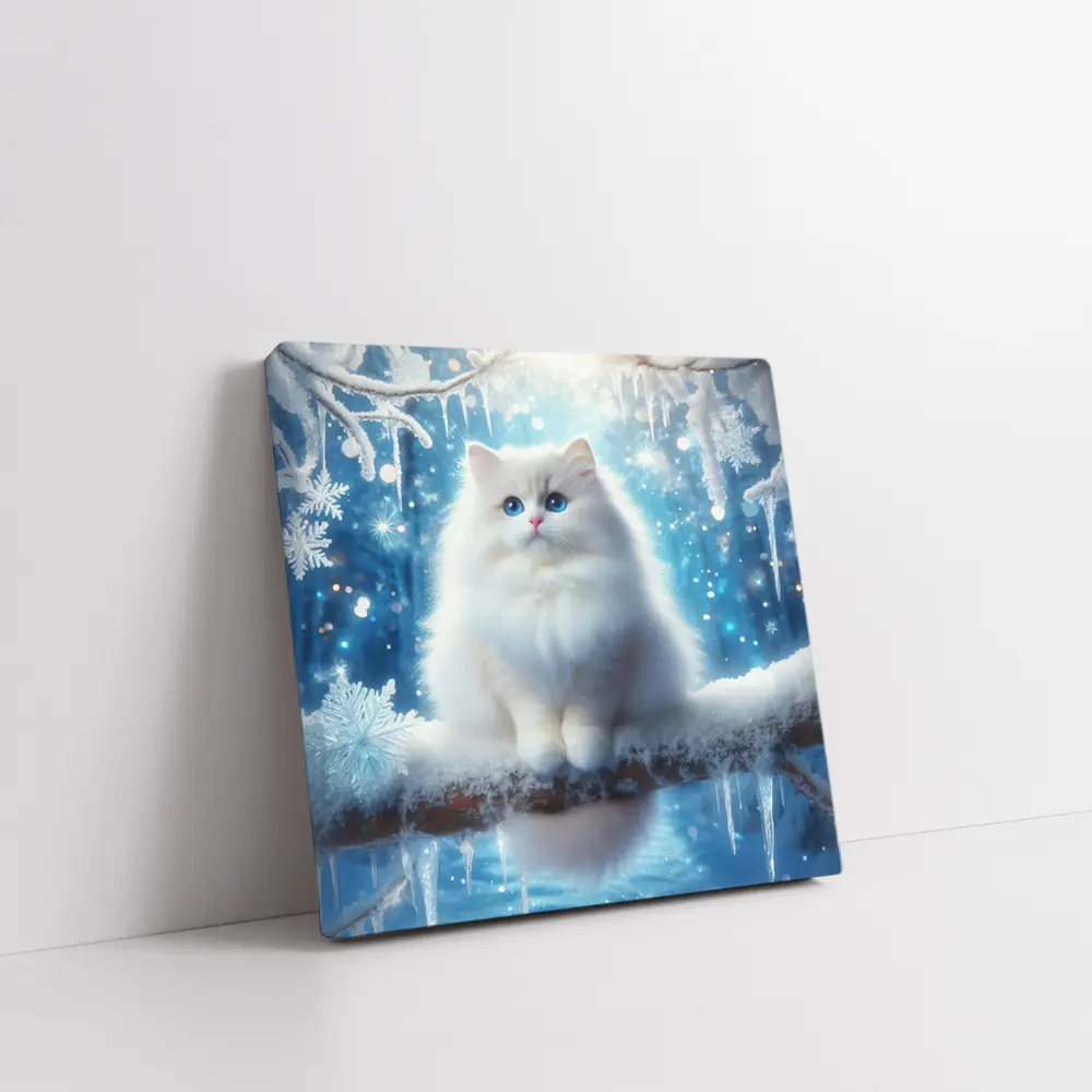 White Ragdoll Cat Snowy Winter Forest – Wall Art