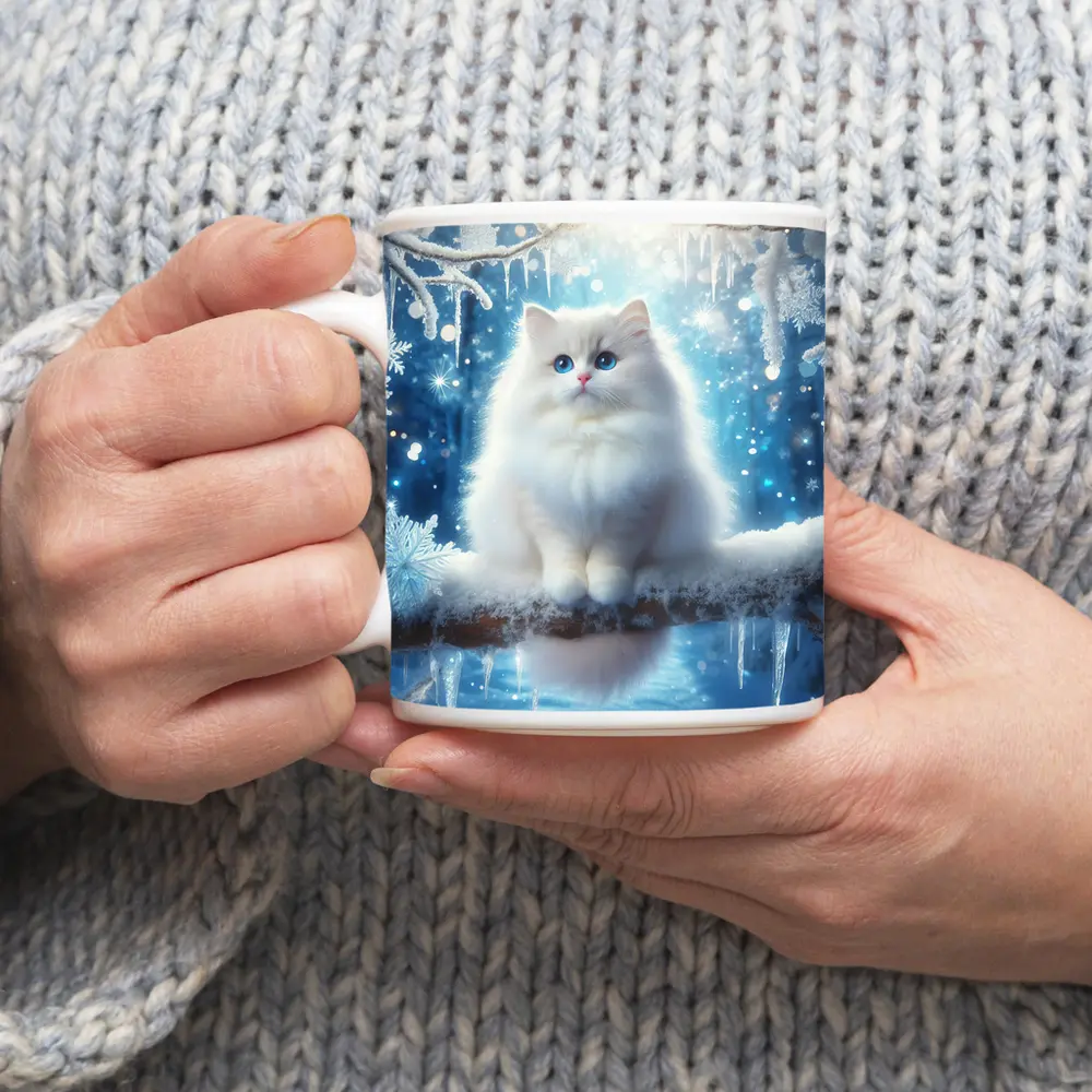 White Ragdoll Cat Snowy Winter Forest – Mugs