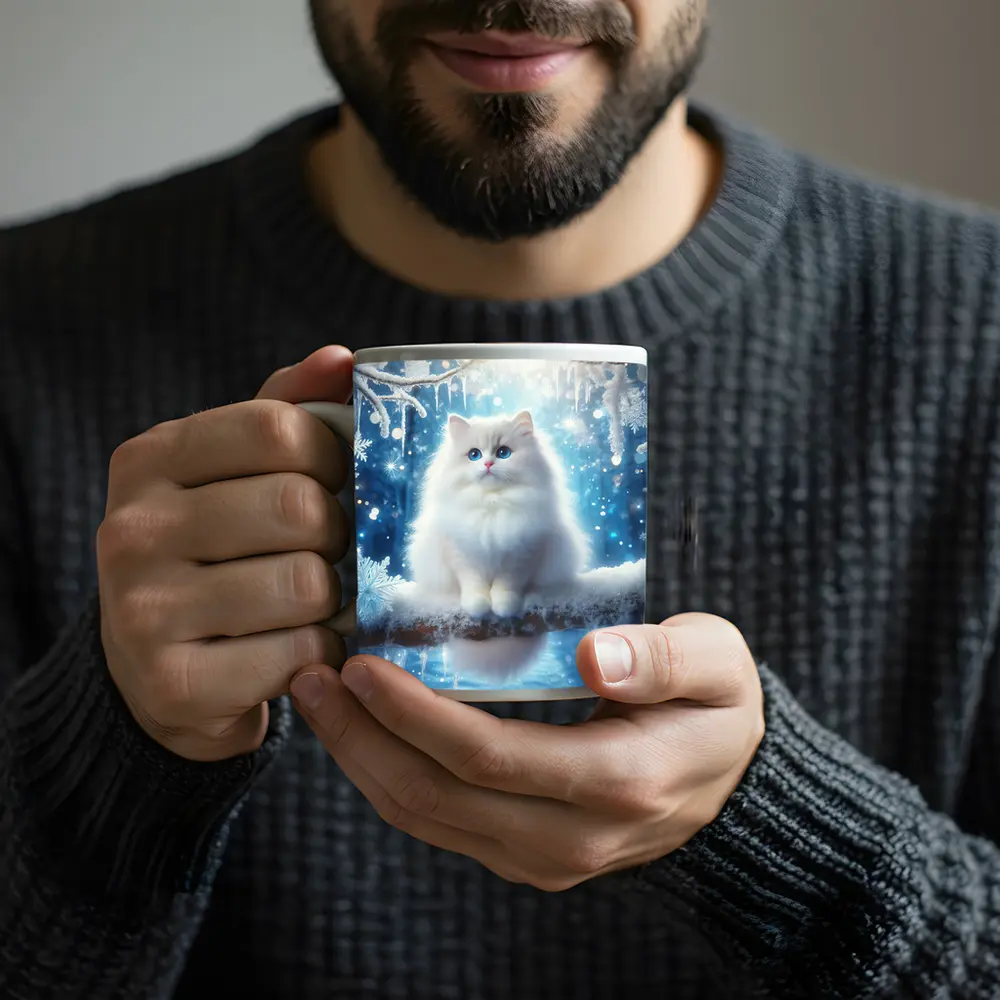 White Ragdoll Cat Snowy Winter Forest – Mugs