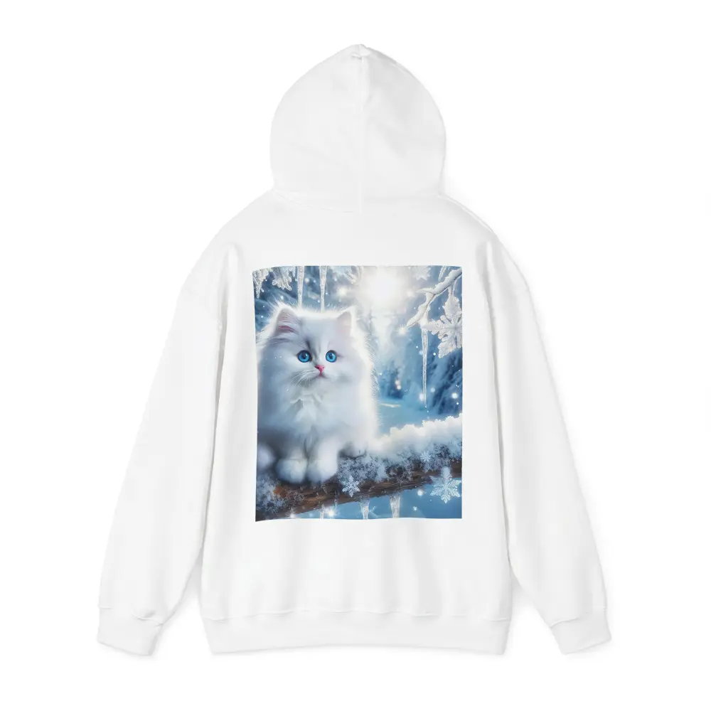 White Persian Kitten Blue Eyes Winter Snow – Hoodies