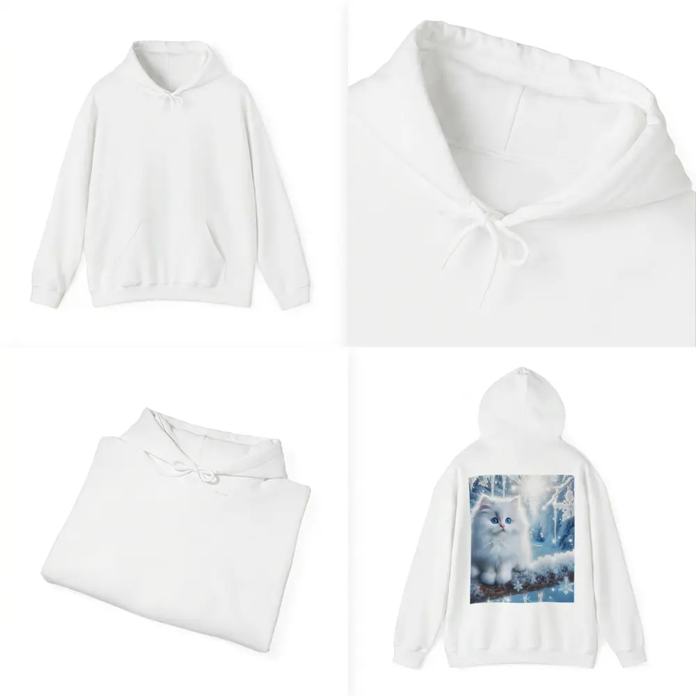 White Persian Kitten Blue Eyes Winter Snow – Hoodies