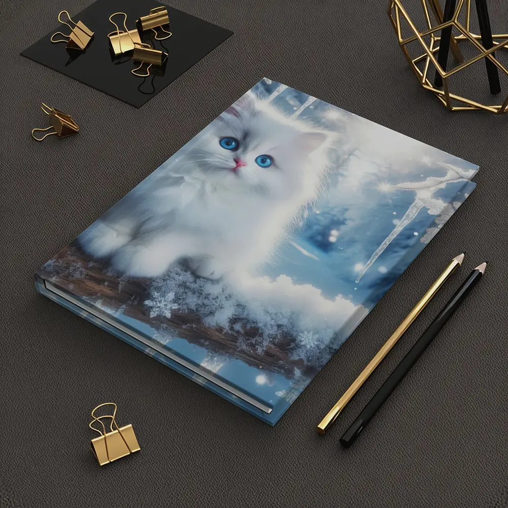 White Persian Kitten Blue Eyes Winter Snow – Notebooks