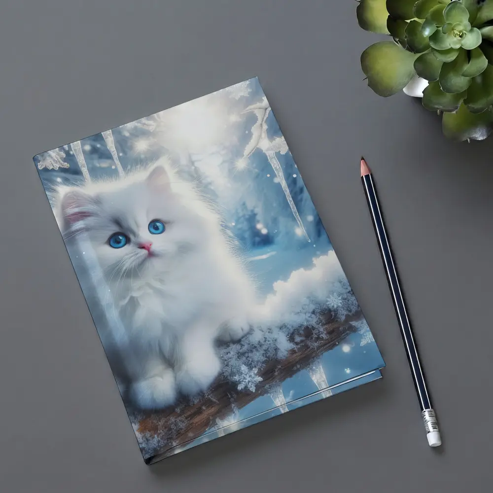 White Persian Kitten Blue Eyes Winter Snow – Notebooks