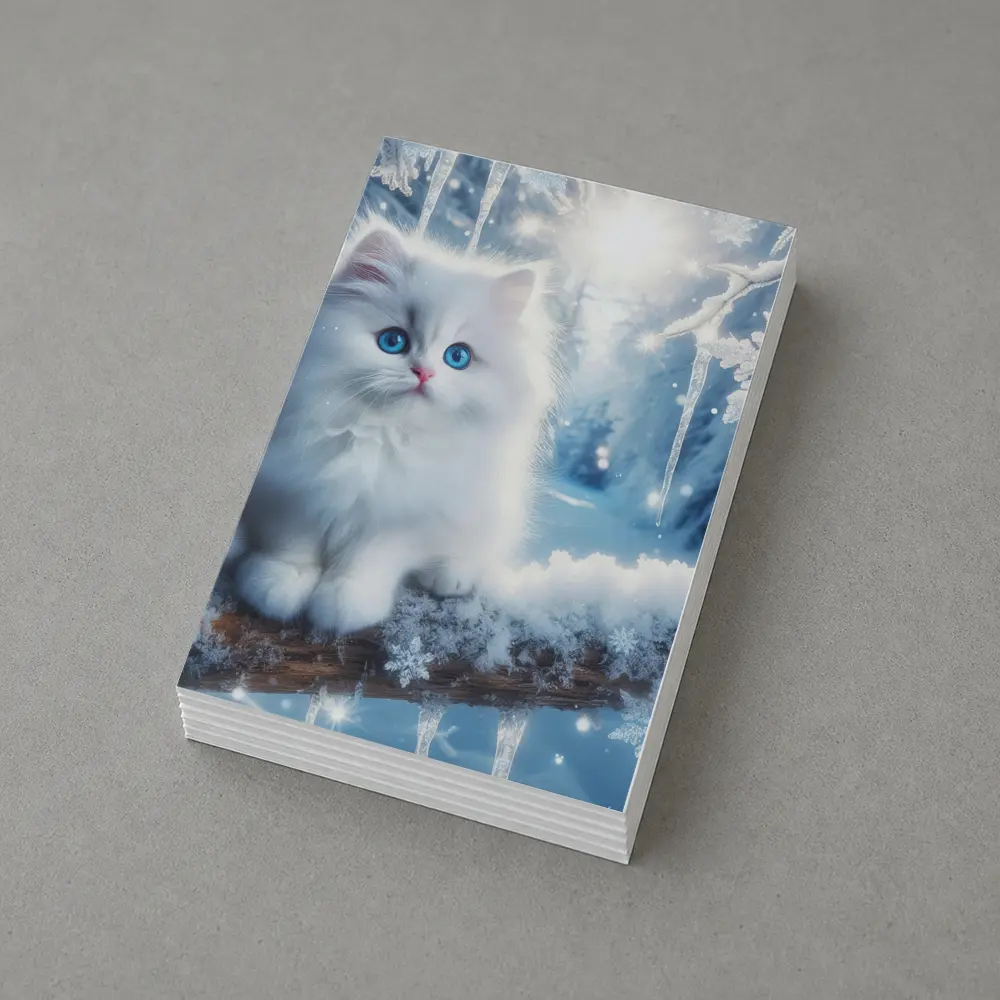 White Persian Kitten Blue Eyes Winter Snow – Postcards