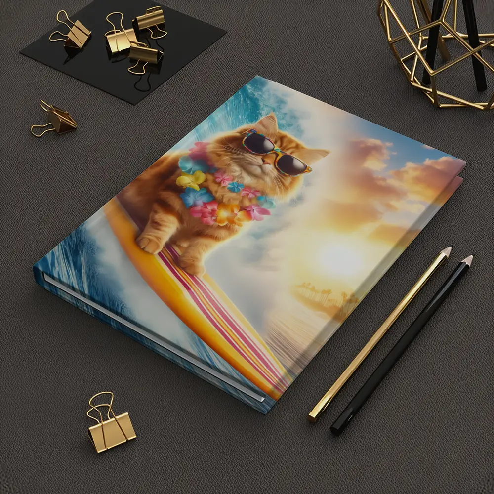Orange Cat Surfing Ocean Wave Sunset – Notebooks