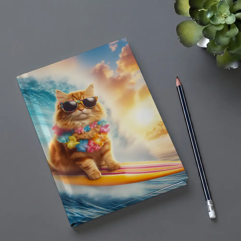 Orange Cat Surfing Ocean Wave Sunset – Notebooks