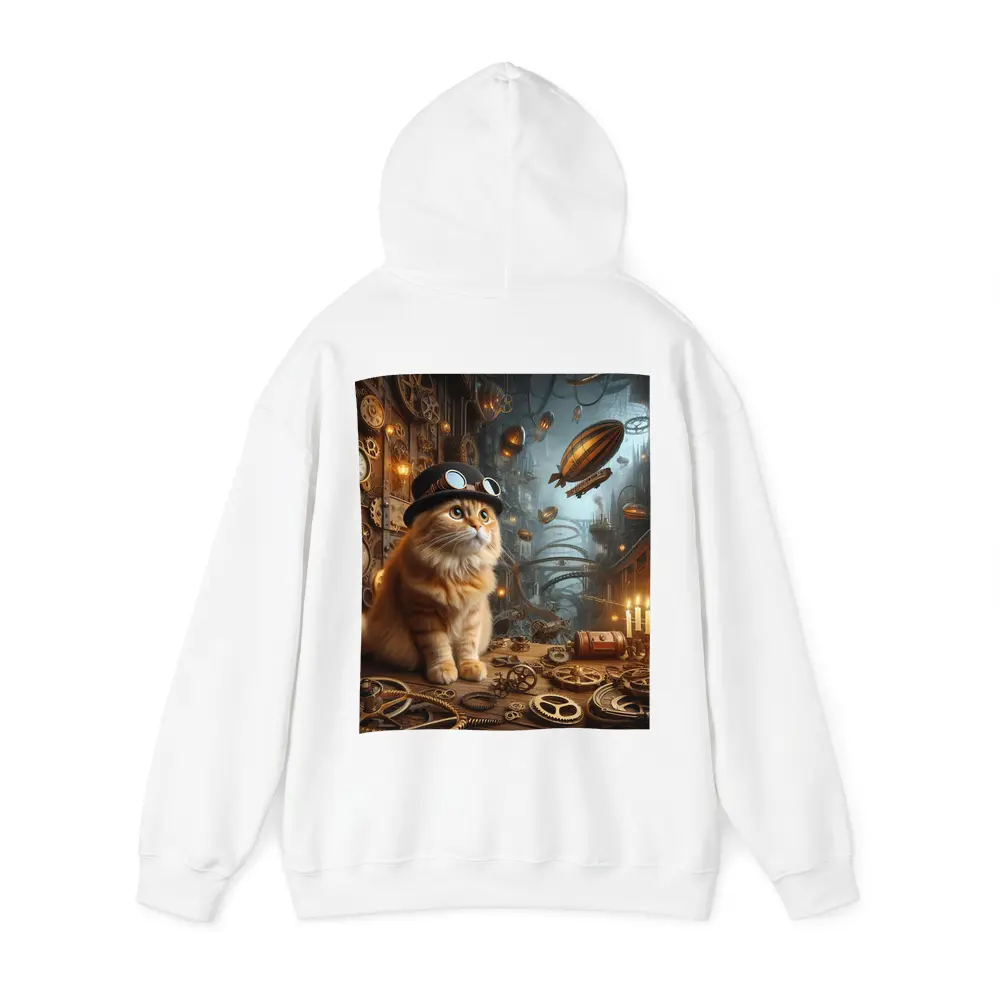 Orange Cat Steampunk City Airship Background – Hoodies