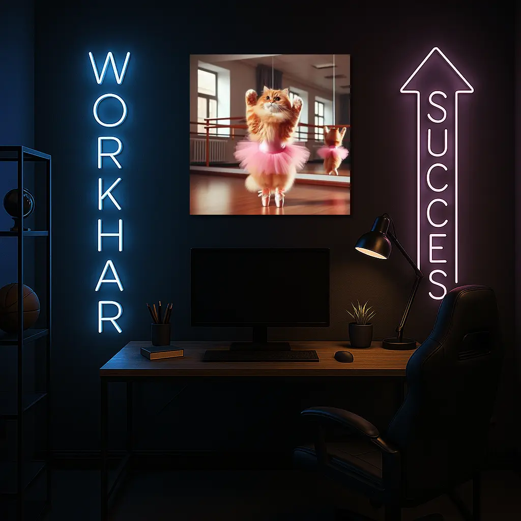 Orange Cat Ballerina Dancing In Studio – Wall Art
