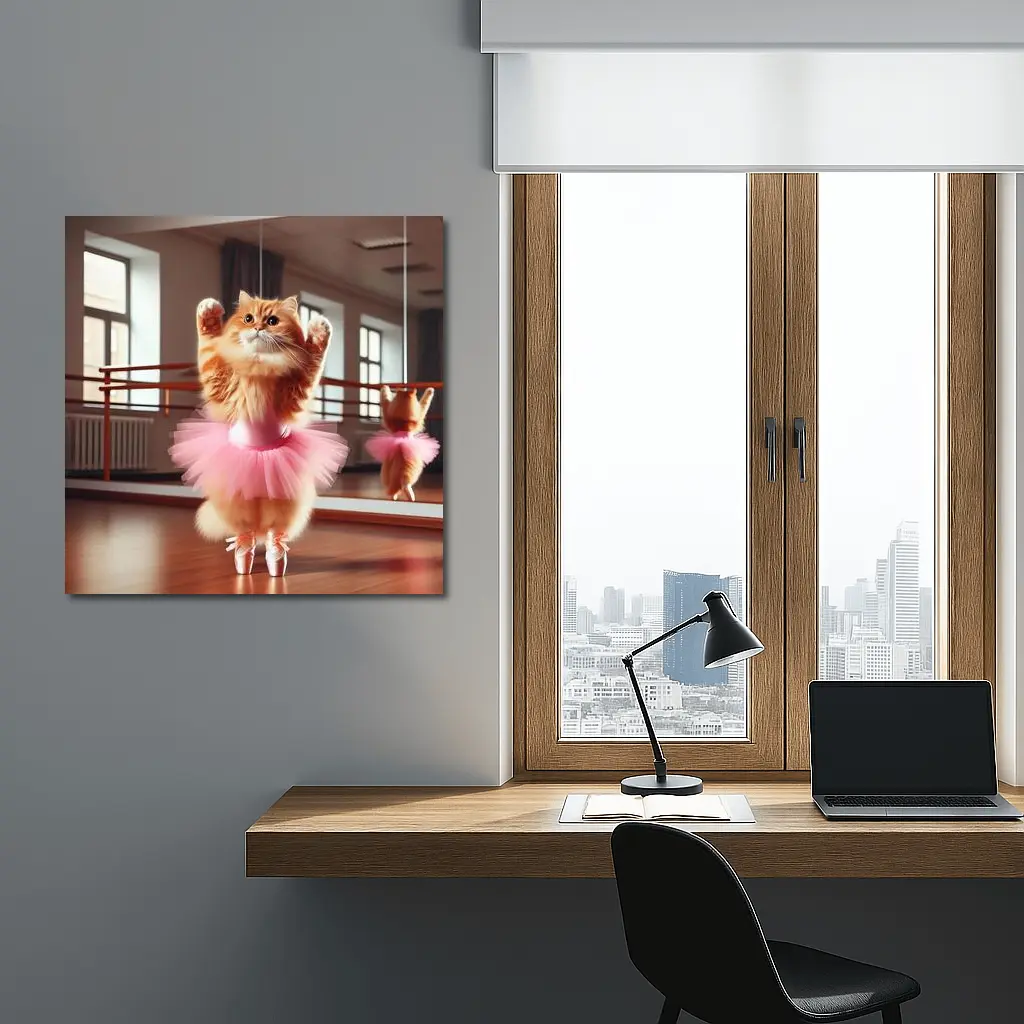 Orange Cat Ballerina Dancing In Studio – Wall Art