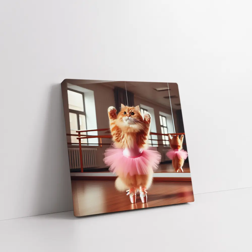 Orange Cat Ballerina Dancing In Studio – Wall Art
