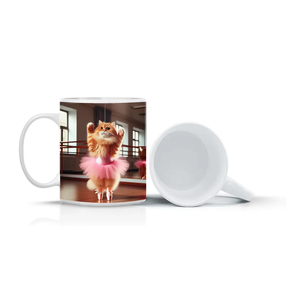 Orange Cat Ballerina Dancing In Studio – Mugs